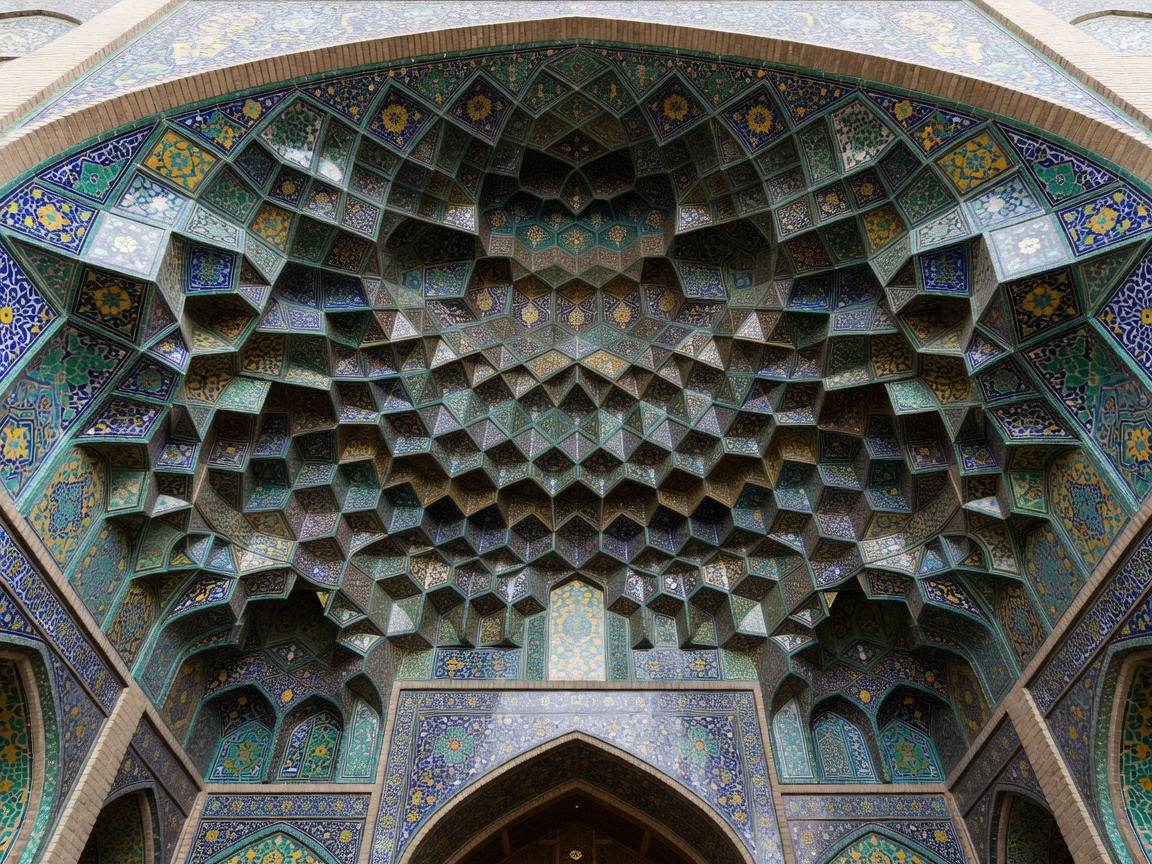 Honeycomb muqarnas vault with glazed tile cells above an entrance portal of the Shah Mosque, Isfahan, Iran